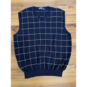 Polo Ralph Lauren Sweater Vest Mens L Navy Windowpane Cotton Silk Preppy Classic